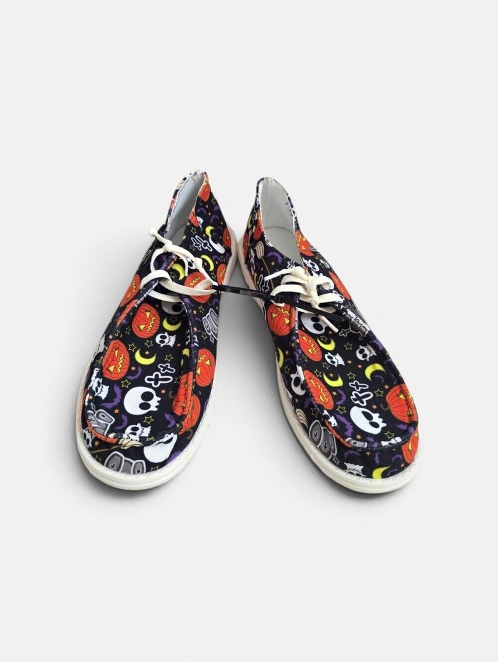 Halloween Black And Orange Jack-o'-lantern Print Lace-Up Sneakers